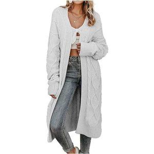 Women Cardigan Long Knit Sweater Ivory